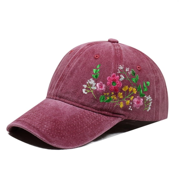 Helii Vintage Washed Colorful Floral Embroidered Dad Hat – 100% Cotton Distressed Baseball Cap, 6-Panel Adjustable Flower Bouquet Dad Cap for Women Men, Outdoor Sun Hat Wine,One Size