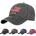 thumbnail image 1 of Helii Washed American Flag Baseball Cap Retro Adjustable Sun Dad Hat for Men Women Unisex Trucker Cap, 1 of 5