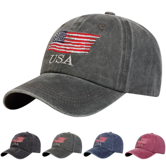 Helii Washed American Flag Baseball Cap Retro Adjustable Sun Dad Hat for Men Women Unisex Trucker Cap