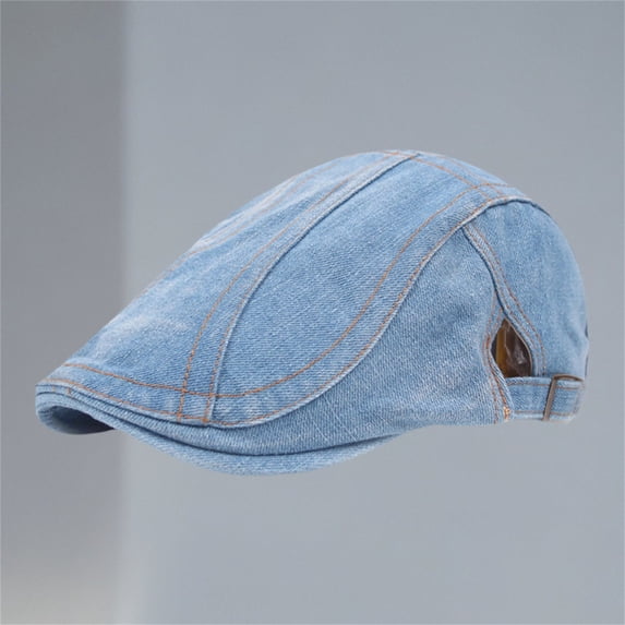Helii Washed Denim Newsboy Hat for Men Women, Unisex Cabbie Driving Flat Cap, Cotton Duckbill Ivy Gatsby Hat, Adjustable Retro Baker Boy Cap Light Blue,One Size