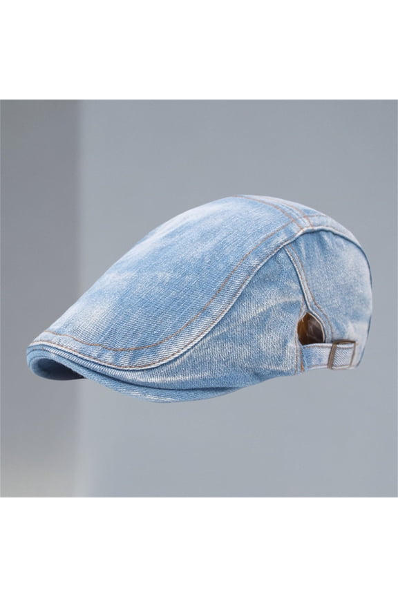 Washed Denim Newsboy Hat for Men Women, Unisex Cabbie Driving Flat Cap, Cotton Duckbill Ivy Gatsby Hat, Adjustable Retro Baker Boy Cap Sky Blue,One Size