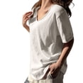 thumbnail image 1 of Helii White Womens Tops Women's V Neck Half Sleeve Solid Casual Loose Fit Basic T-Shirt Top for Women, 1 of 6