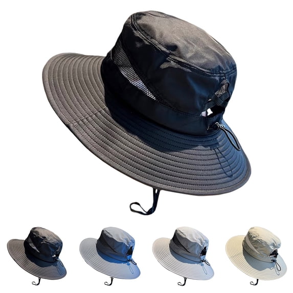 Helii Wide Brim Sun Hat – Breathable Mesh Bucket Hat for Men Women, Adjustable Fishing Gardening Hat with Chin Strap Windproof, Lightweight Outdoor Cap Dark Gray,One Size