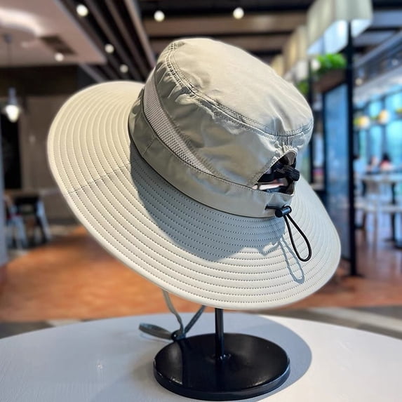 Helii Wide Brim Sun Hat – Breathable Mesh Bucket Hat for Men Women, Adjustable Fishing Gardening Hat with Chin Strap Windproof, Lightweight Outdoor Cap Khaki,One Size