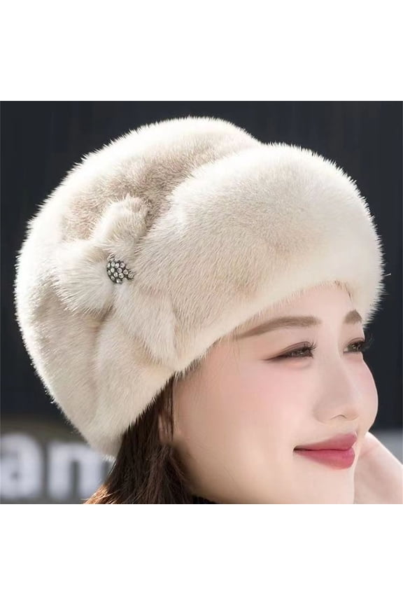 Winter Knit Beanie Hats for Middle-Aged and Elderly Women, Warm Flower Decor Knitted Cap with Nylon Spandex Material, Cozy Winter Gift for Mothers, Grandma and Old Ladies