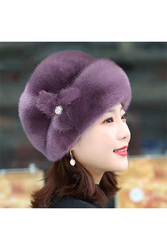 Winter Knit Beanie Hats for Middle-Aged and Elderly Women, Warm Flower Decor Knitted Cap with Nylon Spandex Material, Cozy Winter Gift for Mothers, Grandma and Old Ladies