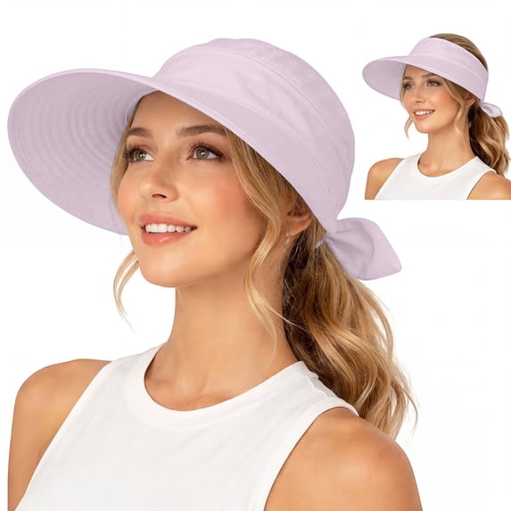 Helii Women 2 in 1 Convertible Sun Visor Hat with Ponytail Hole, Zipper Off Removable Crown Wide Brim UPF 50+ Beach Cap, Quick Dry Foldable Packable Summer Hat for Outdoor Light Violet,One Size