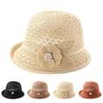 thumbnail image 1 of Helii Women Crochet Bucket Hat Cloche, Handmade Knitted Sun Hat with Pearl Flower, Cotton Linen Summer Breathable Sun Cap for Church Wedding Tea Party, Adjustable Orange,One Size, 1 of 3