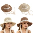 thumbnail image 1 of Helii Women Crochet Straw Sun Hat Wide Brim with Lace Trim and Lace Tie, Breathable Hollow Out Beach Hat Adjustable Chin Strap, Floppy Summer Cap Khaki,A, 1 of 5