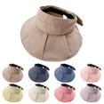 thumbnail image 1 of Helii Women Crownless Open Top Sun Hat Wide Brim UV Protection Ponytail Hat with Adjustable Bowknot Drawstring, Foldable Packable Floppy Beach Visor Cap Black,One Size, 1 of 5