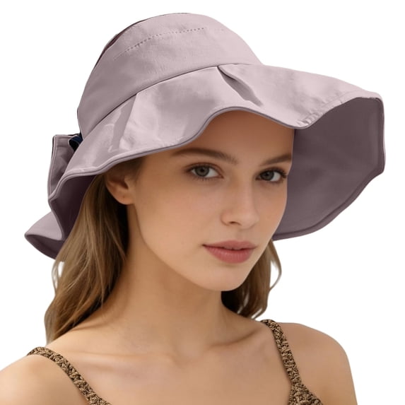 Helii Women Crownless Open Top Sun Hat Wide Brim UV Protection Ponytail Hat with Adjustable Bowknot Drawstring, Foldable Packable Floppy Beach Visor Cap Light Violet,One Size