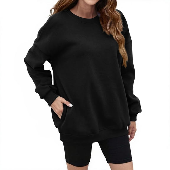 Helii Women Fall Oversize Sweatshirts Crew neck Fleece Long Sleeve Pullover Shirts Y2K Outfit Causal Clothes Black XXL
