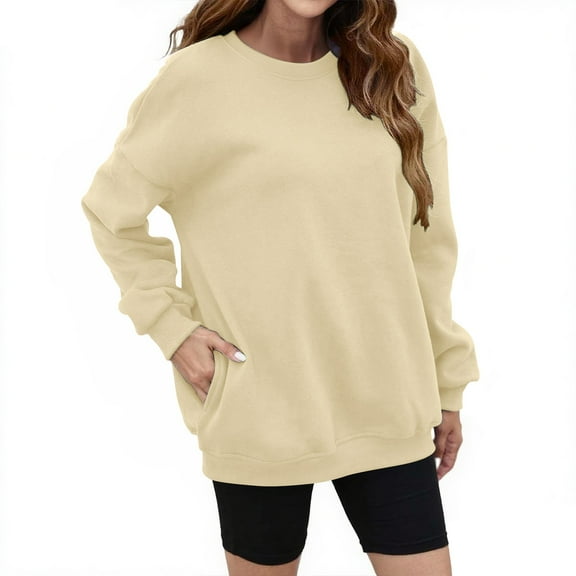 Helii Women Fall Oversize Sweatshirts Crew neck Fleece Long Sleeve Pullover Shirts Y2K Outfit Causal Clothes White XXL