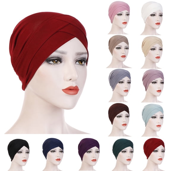 Helii Women Hat Linen Turban Hat Muslim Stretch Casual Forehead Headwear Cap