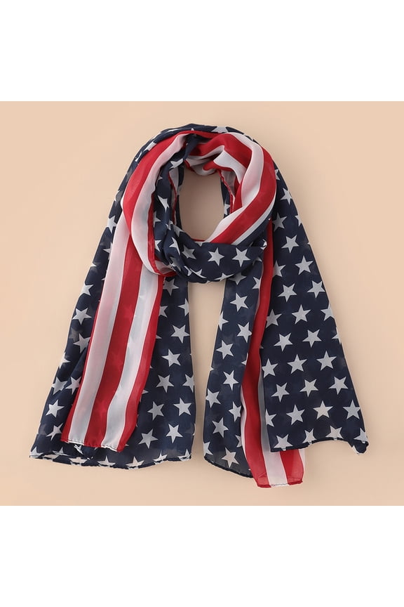 Women's Independence Day Scarf Patriotic Chiffon Scarf – American Flag Pattern, Lightweight UV Sunscreen Shawl for Adult Beach & Daily Wear