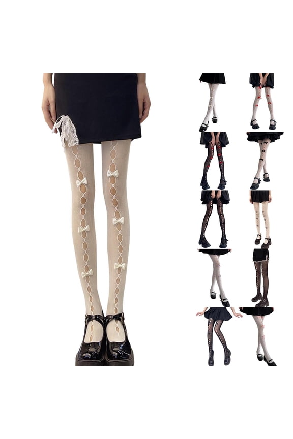Women Lolita Lace Tights with Bows Cute Mesh Gothic Stockings Harajuku Style 80s 90s Leggings for Girls
