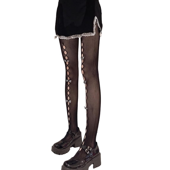 Helii Women Lolita Lace Tights with Bows Cute Mesh Gothic Stockings Harajuku Style 80s 90s Leggings for Girls
