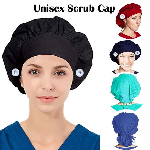 Helii Women Men Solid Print Scrub Cap Working Hat with Button Sun Hat Cowboy Hat Trucker Hat