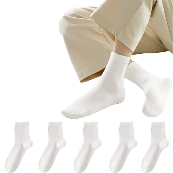 Helii Women Mid Calf Socks 5 Pairs Cotton Crew Socks Thin Breathable Athletic Socks Moisture Wicking Anti Odor Lightweight Running Gym Socks Daily Casual White,One Size