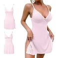 thumbnail image 1 of Women Nightgown, Lace Trim, Spaghetti Strap, Side Slit, Bowknot Decor, Sleep Dress, 1 of 8