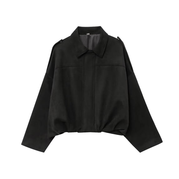 Helii Women Oversized Suede Effect Jacket With Shoulder Collared Neck Zip Up Coat Casual Fall Winter Outerwear Trendy Streetwear Faux Suede Bomber Jacket for Daily Wear Travel Shopping Work