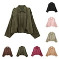 thumbnail image 1 of Helii Women Oversized Suede Effect Jacket With Shoulder Collared Neck Zip Up Coat Casual Fall Winter Outerwear Trendy Streetwear Faux Suede Bomber Jacket for Daily Wear Travel Shopping Work, 1 of 9