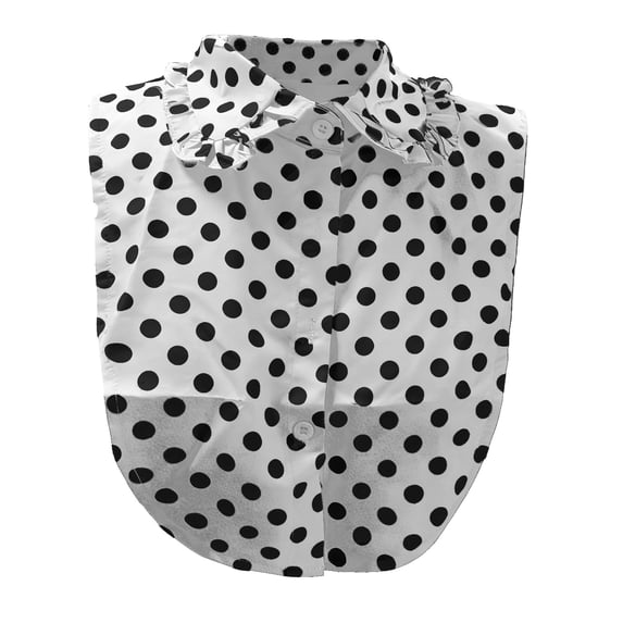 Helii Women Polka Dot Faux Collar Detachable Dickey Blouse Half Shirt Button Front Pointed Collar Layer Accessory for Sweater Cardigan Adjustable White,One Size