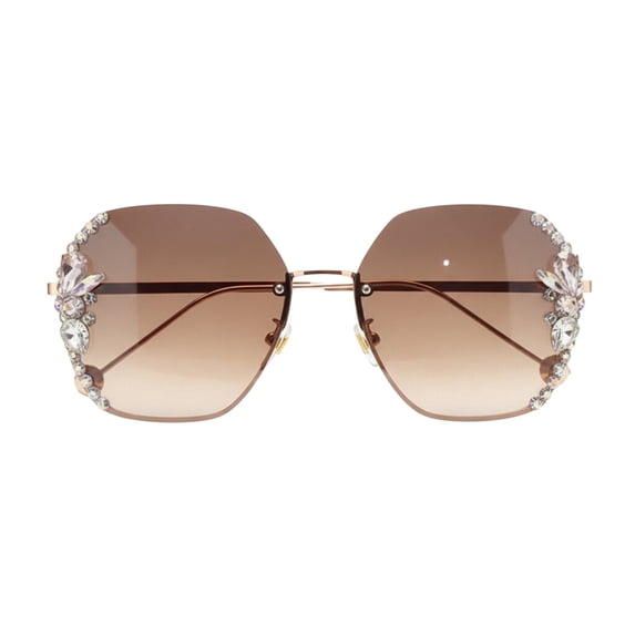 Helii Women Rimless Rhinestone Hexagon Sunglasses: Gradient Lens UV400 Protection Lightweight Metal Frame Sparkly Sun Glasses for Face Slimming Coffee,One Size