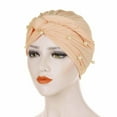 thumbnail image 1 of Helii Women Ruffle Pearl Beading Turban Hat Elegant Muslim Wrap Baseball Cap for Daily Wear, 1 of 2
