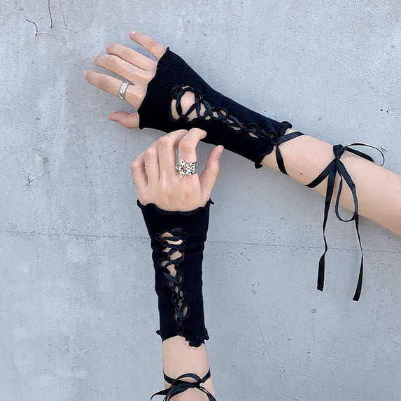 Helii Women Ruffled Lace Cuff Hand Sleeves Fashion Fingerless Wrist Bands Gloves for Daily Party