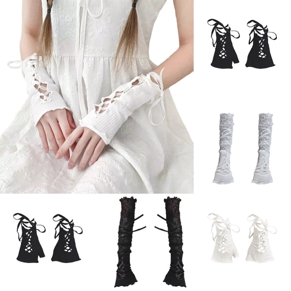 Helii Women Ruffled Lace Cuff Hand Sleeves Fashion Fingerless Wrist Bands Gloves for Daily Party