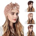 thumbnail image 1 of Helii Women Sequin Bow Pre Tied Turban Hat Glitter Full Coverage Stretchy Beanie Muslim Cap Soft Headwrap Sparkle Sleep Head Scarf Khaki,One Size, 1 of 4