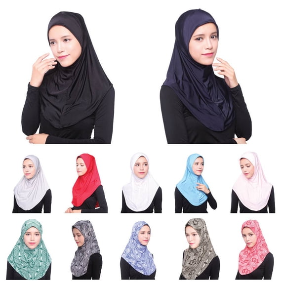 Helii Women Soft Rayon One Piece Slip On Hijab Cap Solid Print Muslim Headscarf Turban Hat Instant Undercap Inner Scarf Hat Cap for Daily Summer Lightweight Breathable Stretchy Cap