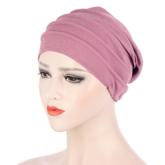 Helii Women Solid Color Pleated Turban Baseball Cap Casual Muslim Wrap Hat