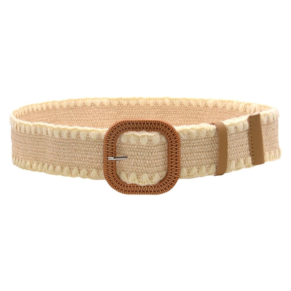 Helii Women Straw Woven Elastic Stretch Wide Waist Belt Boho Dress Belt with Buckle