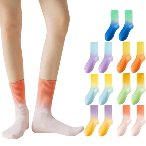 Helii Women Tie Dye Gradient Crew Socks Cotton Casual Fashion Mid Calf Socks Comfortable Outdoor Wear