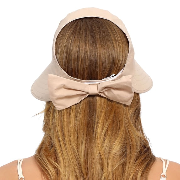 Helii Women Wide Brim Sun Hat with Back Bow and Ponytail Hole, Quick Dry Breathable UV Protection Foldable Packable Travel Cap, Adjustable Drawstring Outdoor Beach Hat Beige,One Size