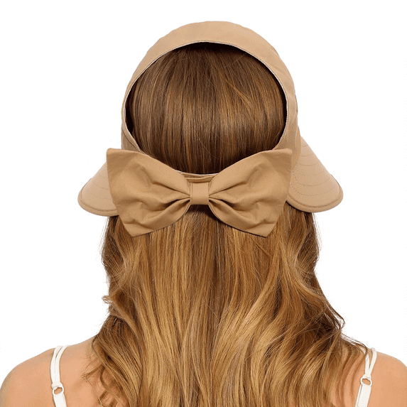 Helii Women Wide Brim Sun Hat with Back Bow and Ponytail Hole, Quick Dry Breathable UV Protection Foldable Packable Travel Cap, Adjustable Drawstring Outdoor Beach Hat Khaki,One Size