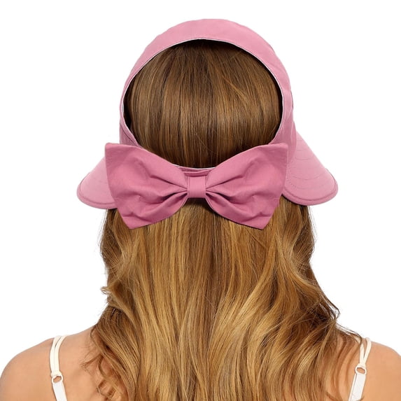 Helii Women Wide Brim Sun Hat with Back Bow and Ponytail Hole, Quick Dry Breathable UV Protection Foldable Packable Travel Cap, Adjustable Drawstring Outdoor Beach Hat Pink,One Size