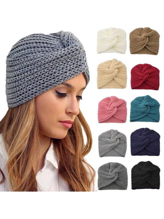 Women Winter Knit Beanie Hat, Warm Turban Hat, Soft Thick Chemo Cap for Cancer Patients, Stretchable Indoor Outdoor Head Wrap