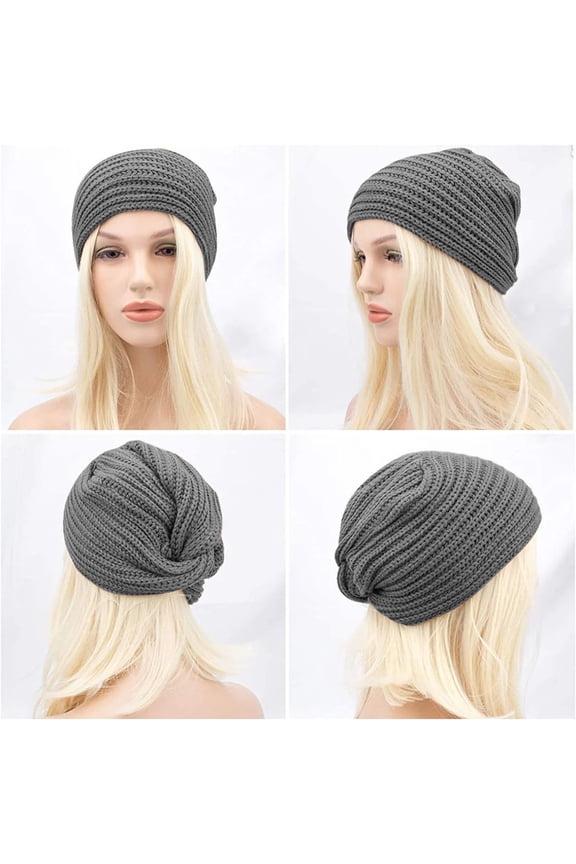 Women Winter Knit Beanie Hat, Warm Wool Turban Hat, Soft Thick Chemo Cap for Cancer Patients, Stretchable Indoor Outdoor Head Wrap