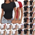 thumbnail image 1 of Helii Women's 3 Pack Short Sleeve Crop Tops Fitted Basic Tees Cotton Stretchy Summer Tight Crew Neck Slim Fit Solid Color T Shirts for Casual Daily Wear Layering Trendy Y2K Outfits, 1 of 6