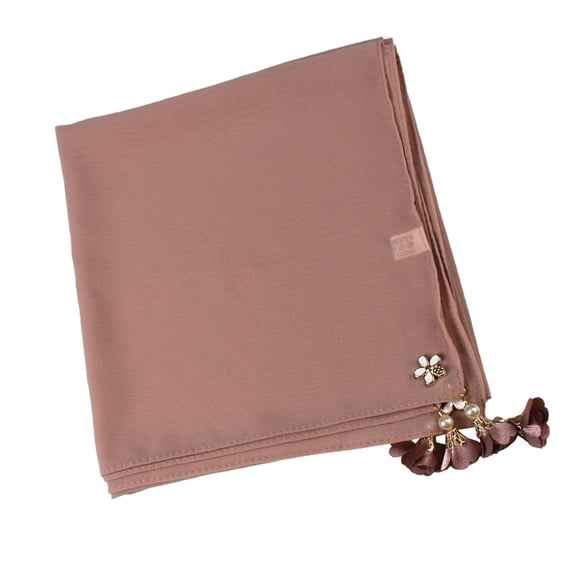 Helii Women's 35 Inch Square Chiffon Scarf, Lightweight Solid Color Head Scarf with Pearl Tassel, Breathable Hijab Scarf for Hair Wrap Neck Scarf Prayer Daily Wear Pink,One Size