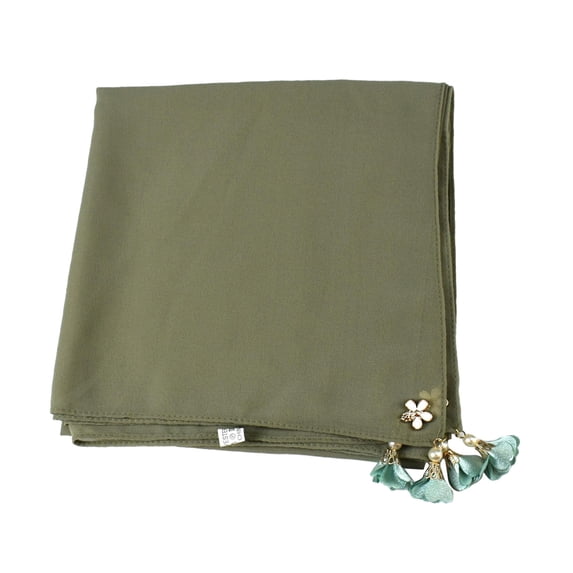 Helii Women's 35 Inch Square Chiffon Scarf, Lightweight Solid Color Head Scarf with Pearl Tassel, Breathable Hijab Scarf for Hair Wrap Neck Scarf Prayer Daily Wear JN,One Size