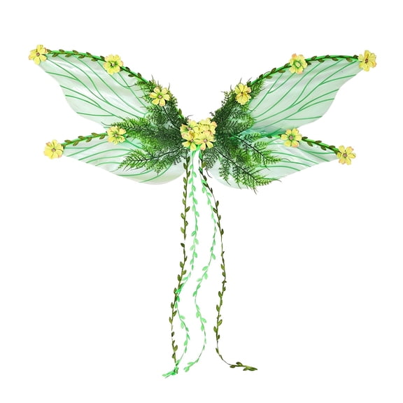 Helii Women's Butterfly Fairy Wings with Floral Leaf Vine Decor, Lightweight Sheer Organza Wings for Adults, Sparkly Halloween Party Costume Accessory for Photo Shoot Stage Green,One Size