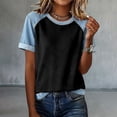 thumbnail image 1 of Helii Women's Color Block T Shirt – Raglan Sleeve T-Shirt, Crewneck Baseball Tee with Contrast Denim Sleeve, Loose Fit Soft Cotton Blend Casual T Shirts for Summer Black,L, 1 of 6