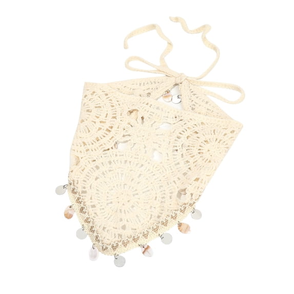 Helii Women's Crochet Head Scarf with Shell Pendant – Handmade Boho Triangle Head Wrap, Knitted Hollow Out Hair Scarf with Adjustable Tie Back, Beach Festival Headband White,One Size
