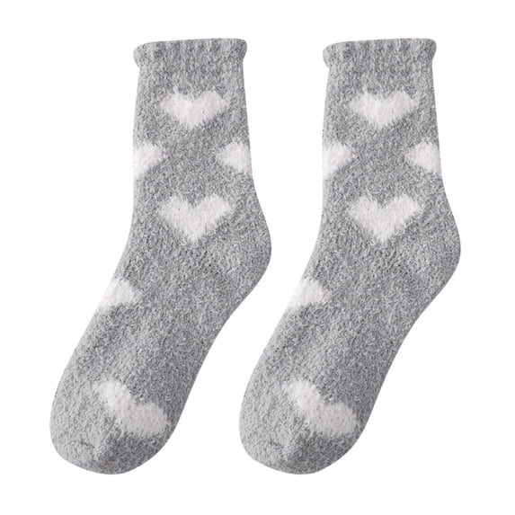 Helii Women's Cute Heart Print Coral Fleece Socks Casual Colorful Soft Cozy Crew Socks