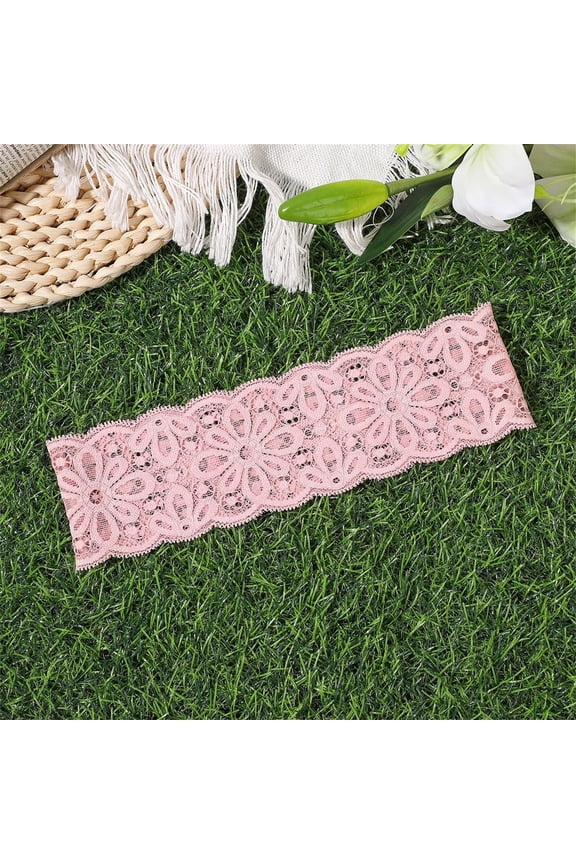 Women's Floral Lace Wide Headband, Elastic Stretchy Hair Headband, Non-Slip Boho Hair Wrap, Breathable Makeup Headband for Yoga Daily Gift Pink,One Size
