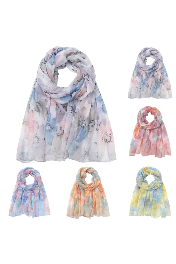 Women's Floral Print Square Chiffon Scarf, 35 Inch Lightweight Breathable Scarf, Watercolor Boho Head Scarf, Versatile Hair Wrap Hijab Shawl for Travel Gift Orange,One Size